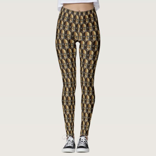 Halloween Skeleton Skull Pattern Brown Leggings (Vorderseite)