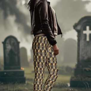 Halloween Skeleton Skull Pattern Brown Leggings