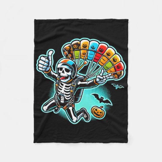 Halloween Skeleton Skydiving Fleecedecke (Vorderseite)