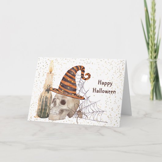 Halloween Skeleton Spider Web Candle Karte (Vorderseite)