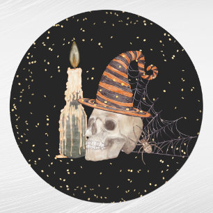 Halloween Skeleton Spider Web Candle Runder Aufkleber