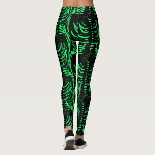 Halloween Skeleton Spooky Doodle Pattern Neon Leggings (Rückseite)
