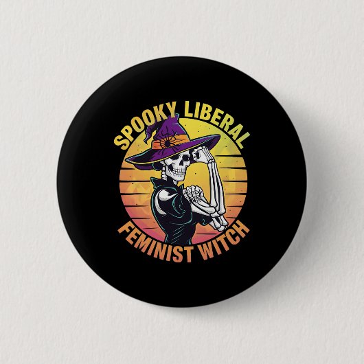 Halloween Skeleton Spooky Liberal Feminist Hexe F Button (Vorderseite)