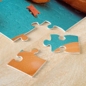 Halloween Skeleton Spooky Pumpkin Orange Cyan Text Puzzle (Seite)