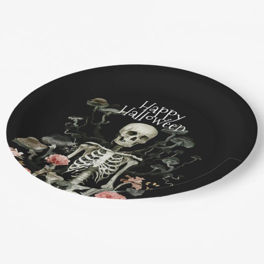 Halloween Skeleton Spuk Forest Black Pappteller (Schrägansicht)