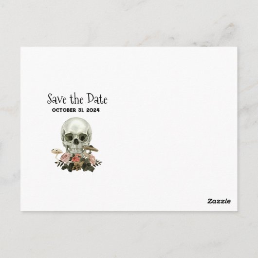 Halloween Skeleton Spuk Forest Save the Date Postkarte (Rückseite)