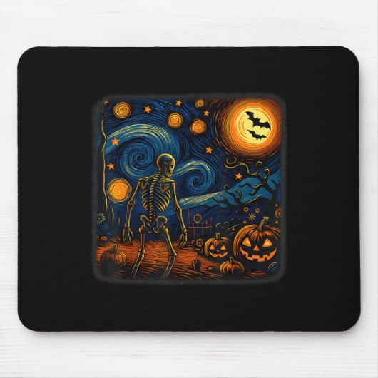 Halloween Skeleton Starry Night Van Gogh Pumpkin M Mousepad (Vorne)