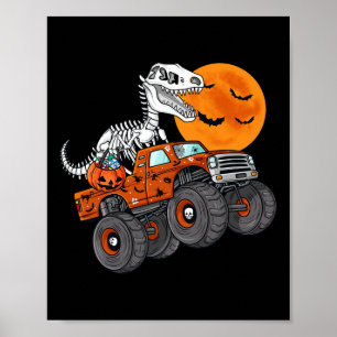 Halloween Skeleton T Rex Monster Truck Boys Kids T Poster