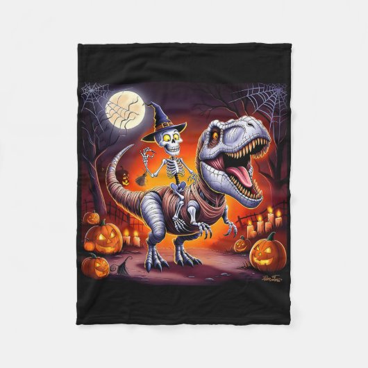 Halloween Skeleton T-rex Ride Fleecedecke (Vorderseite)