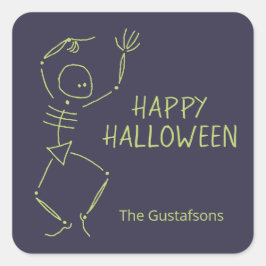 Halloween Skeleton tanzen - lila Quadratischer Aufkleber