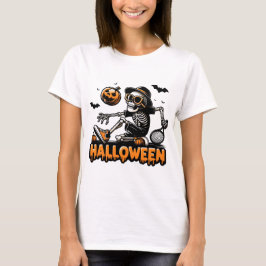 Halloween Skeleton Tennis Player T-Shirt