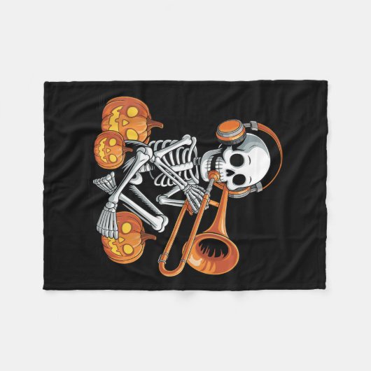 Halloween Skeleton Trombone Trombonist Fleecedecke (Vorderseite (Horizontal))