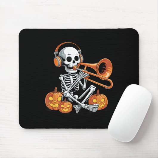 Halloween Skeleton Trombone Trombonist Mousepad (Mit Mouse)
