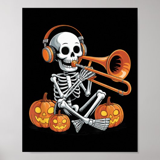 Halloween Skeleton Trombone Trombonist Poster (Vorne)