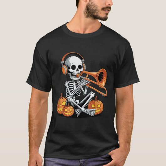 Halloween Skeleton Trombone Trombonist T-Shirt (Vorderseite)