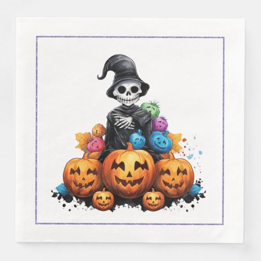 Halloween Skeleton und Pumpkin Dinner Napkin Serviette (Vorderseite)