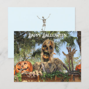 Halloween Skeleton und Pumpkin Postcard Feiertagspostkarte