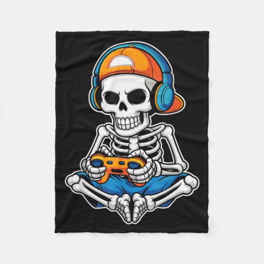 Halloween Skeleton Video Gamer Funny Gaming Boys M Fleecedecke (Vorderseite)