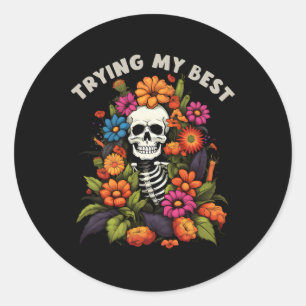 Halloween Skeleton Vintage Blume versuchen mein Be Runder Aufkleber