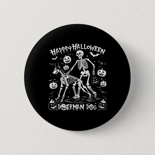 Halloween Skeleton Walking Doberman Dog Button (Vorderseite)