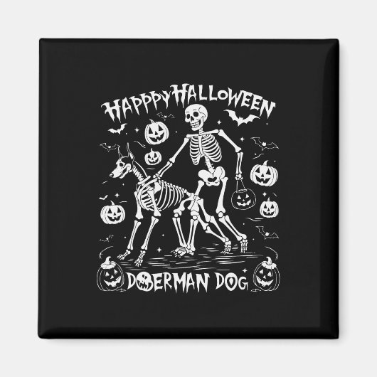 Halloween Skeleton Walking Doberman Dog Magnet (Vorne)