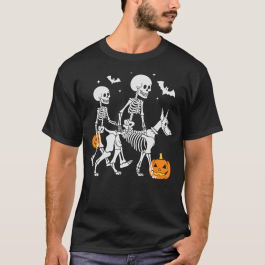 Halloween Skeleton Walking Doberman Dog T-Shirt (Vorderseite)