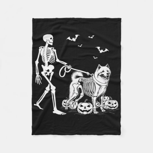 Halloween Skeleton Walking Samoyed Dog Fleecedecke (Vorderseite)