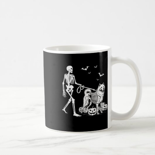 Halloween Skeleton Walking Samoyed Dog Kaffeetasse (Rechts)