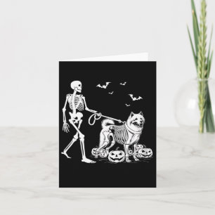 Halloween Skeleton Walking Samoyed Dog Karte