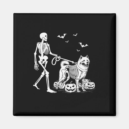 Halloween Skeleton Walking Samoyed Dog Magnet (Vorne)
