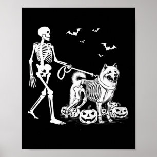 Halloween Skeleton Walking Samoyed Dog Poster