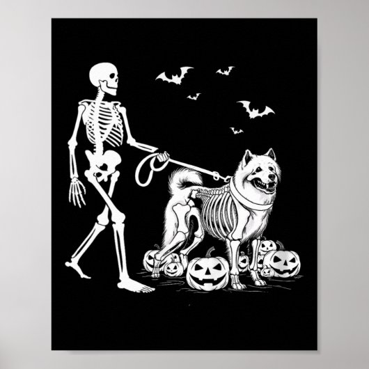 Halloween Skeleton Walking Samoyed Dog Poster (Vorne)