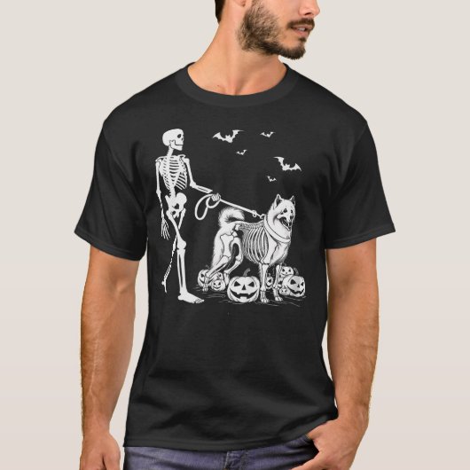 Halloween Skeleton Walking Samoyed Dog T-Shirt (Vorderseite)