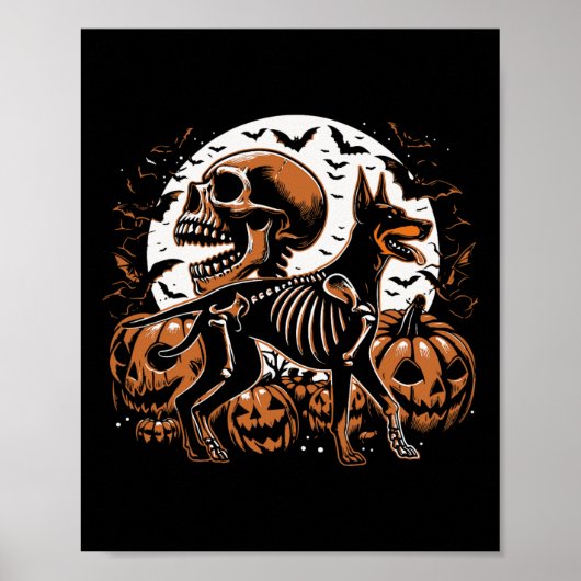 Halloween Skeleton Walking Skeletal Doberman Dog Poster (Vorne)