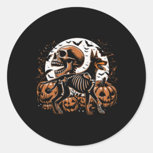 Halloween Skeleton Walking Skeletal Doberman Dog Runder Aufkleber