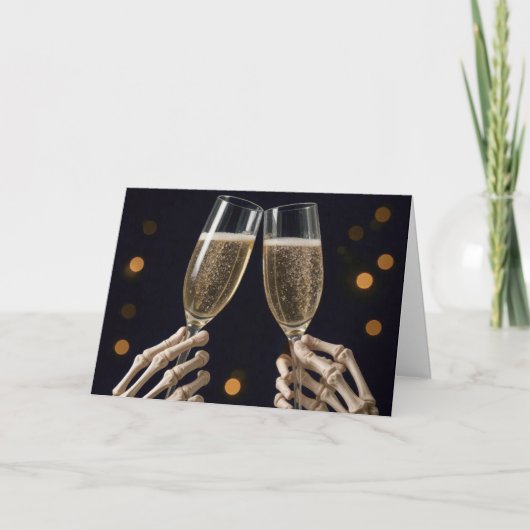 Halloween Skeleton Wedding Champagne Toast Karte (Vorderseite)