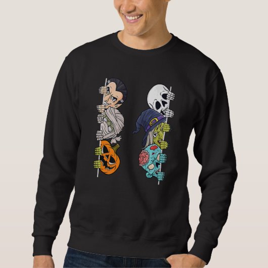 Halloween Skeleton Witch Peeking Zombie Mummy Kids Sweatshirt (Vorderseite)