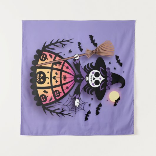 Halloween Skeleton Witch Wandteppich (Vorderseite (Horizontal))