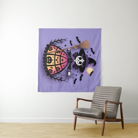 Halloween Skeleton Witch Wandteppich (Beispiel (Horizontal))