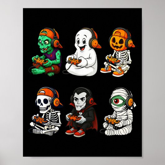 Halloween Skeleton, Zombie Gamer Video Gaming  Poster (Vorne)