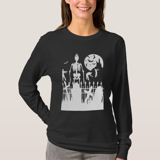 Halloween Skeleton Zombie Graveyard Trick oder Tre T-Shirt (Vorderseite)