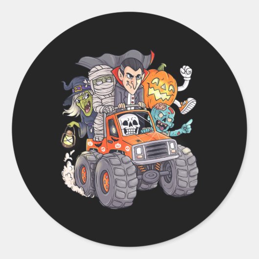 Halloween Skeleton Zombie Monster Truck Vampire Bo Runder Aufkleber (Vorderseite)