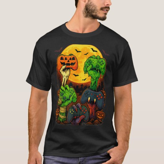 Halloween Skeleton Zombie Mummy Gaming Controller T-Shirt (Vorderseite)