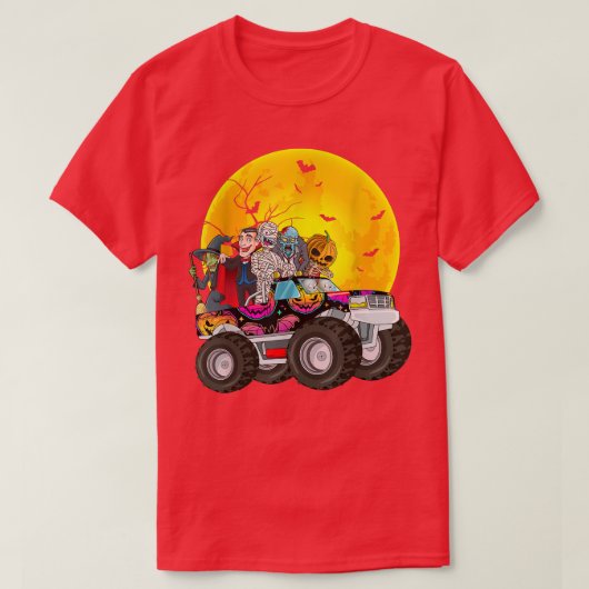 Halloween Skeleton Zombie Riding Monster Truck Vam T-Shirt (Design vorne)