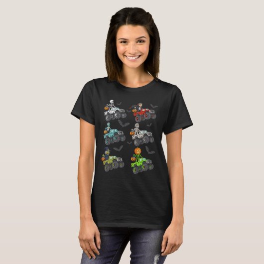 Halloween Skeleton Zombie Riding Monster Truck Vam T-Shirt (Vorne ganz)