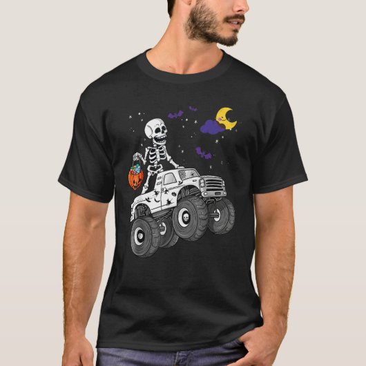 Halloween Skeleton Zombie Riding Monster Truck Vam T-Shirt (Vorderseite)