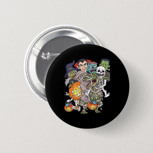 Halloween Skeleton Zombie Riding Mummy T Rex Funny Button (Vorne & Hinten)