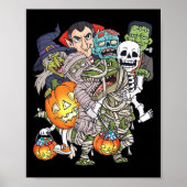 Halloween Skeleton Zombie Riding Mummy T Rex Funny Poster (Vorne)