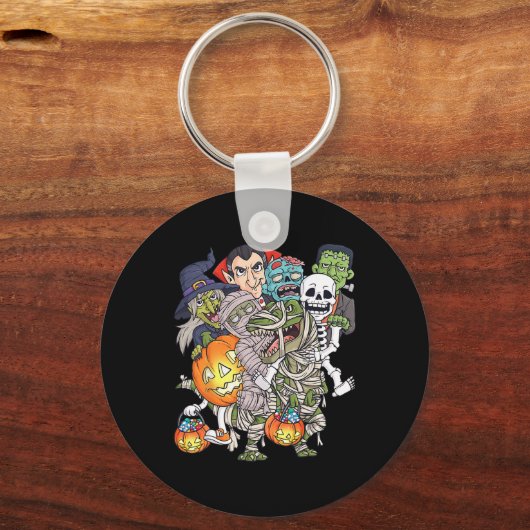 Halloween Skeleton Zombie Riding Mummy T Rex Funny Schlüsselanhänger (Vorderseite)