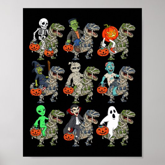 Halloween Skeleton Zombie Riding Mummy T Rex Vampi Poster (Vorne)
